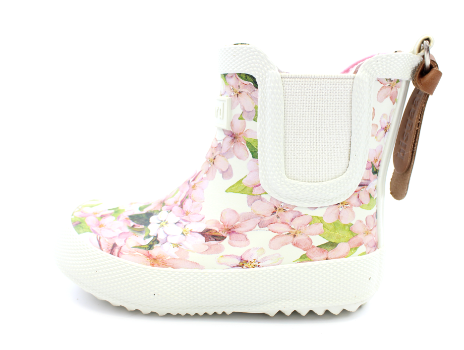 Bisgaard kort gummistøvle creme med blomster |