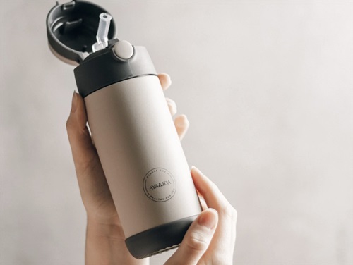 Aya&Ida Børne Drikkeflaske Med Sugerør Creme Beige 350ml