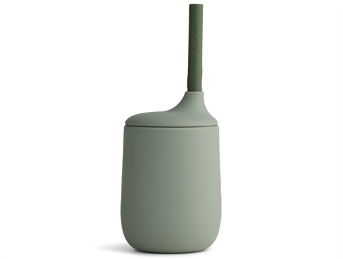 Liewood Faune Green/hunter Green Mix Børnekop Med Sugerør Ellis Silikone
