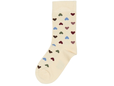 Bambusstrømpe med multifarvede hjerter på beige bund fra MiniPop