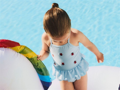 Name It Badedragt Bonnie Blå Stribet Med Mariehøns - Str.    7-8y 122/128cm