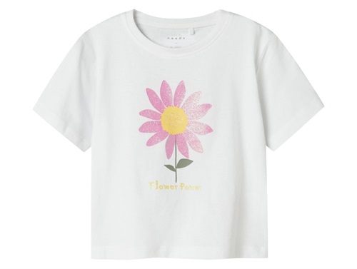 Name It T-shirt Hvid Med Blomst Print - Str. 3y 98cm