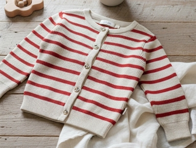Petit Piao off white/bright red stribet strikcardigan