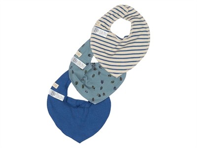 Petit Piao savlesmække 3-pak i blå toner med print, striber og ensfarvet rib