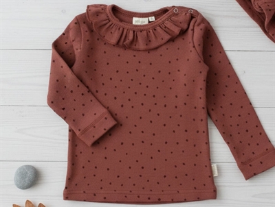 Petit Piao berry dust/dark red dot frill t-shirt