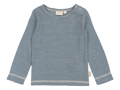 T-shirt i merinould med striber fra Petit Piao i farven ensign blue