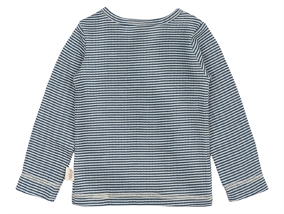 T-shirt i merinould med striber fra Petit Piao i farven ensign blue