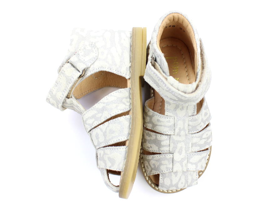 trådløs alligevel Udgående Pom Pom sandaler silver leopard | 6398 | str. 20-28 | Tilbud- spar masser  af penge i vores sommerudsalg