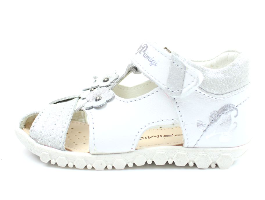 Primigi sandal hvid med sølvblomster 70555 Bianco str. 21-26 Udsalg