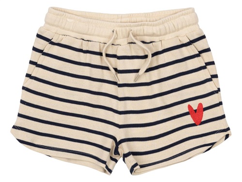 The New Nil Shorts Mood Indigo Stribet Med Rødt Broderet Hjerte - Str. 3-4y 98/104cm billede