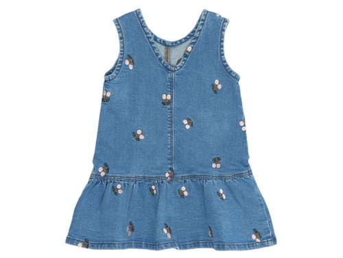 The New Siblings Ovia Kjole Lys Blå Denim Med Lyse Kirsebær - Str. 5y 110cm