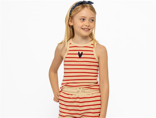 The New Nil Top Poppy Rød Stribet Med Mørkeblåt Broderet Hjerte - Str.    7-8y 122/128cm