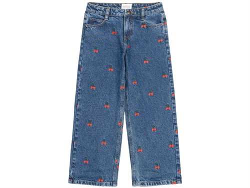 The New Natalia Brede Jeans Medium Blue Denim Med Kirsebær - Str. 3-4y 98/104cm