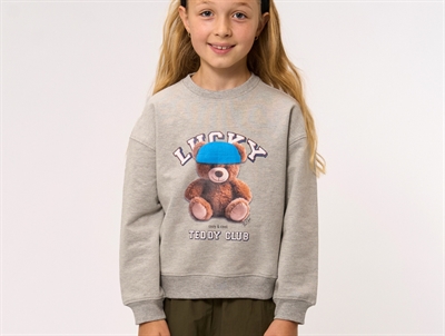 Pige iført grå sweatshirt fra THE NEW med teddy print
