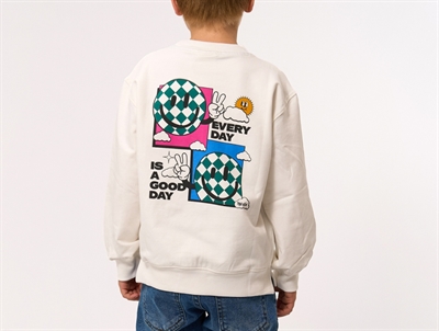 THE NEW sweatshirt i råhvid med farverigt good day print -set bagpå