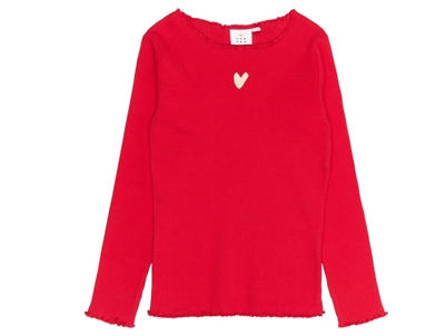 THE NEW rib t-shirt i rød nuance med hjerteprint