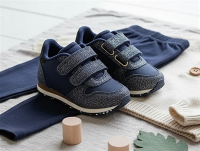 Woden Kids sneaker Sandra pearl navy glitter