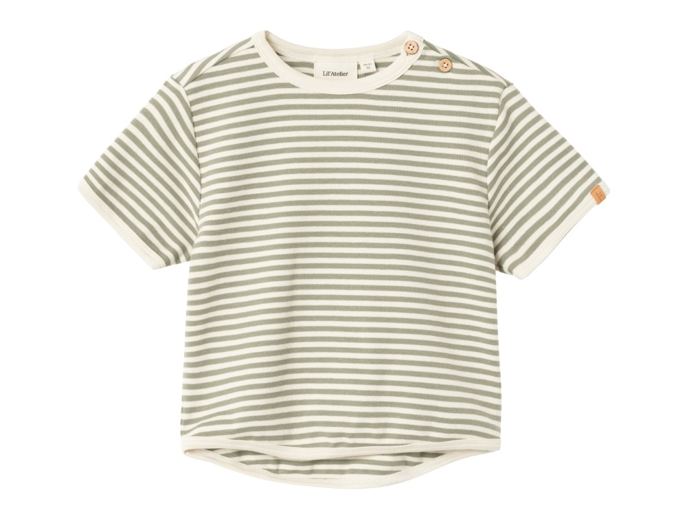 Lil Atelier Moss Gray Stribet Top - Str. 3y 98cm