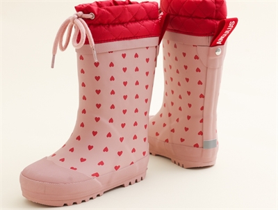 Angulus vintergummistøvle i rosa med hjerteprint