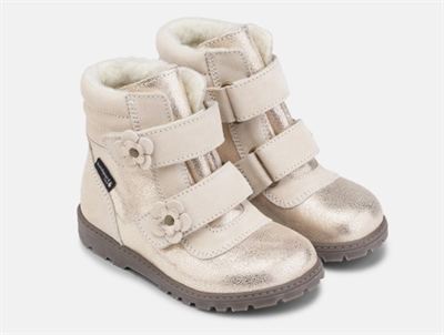 Bundgaard Tokker Flower vinterstøvle ivory glitter med blomster og velcrolukning