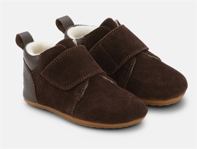 Bundgaard Teddy hjemmesko i dark brown ruskind med uldfoer og velcro