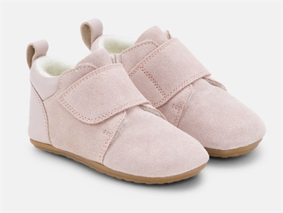 Bundgaard Teddy hjemmesko i old rose ruskind med uldfoer og velcro