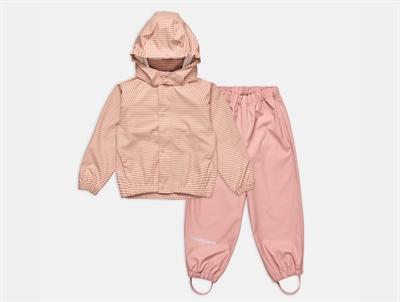 Bundgaard Cayce regnsæt i rosa nuance med vintage rose stripe og aftagelig hætte