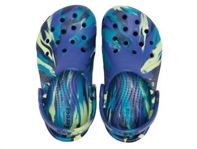 Crocs Classic clog blå med marble effekt og hælrem