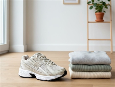 New Balance 740 sneaker beige til børn med mesh og snørebånd