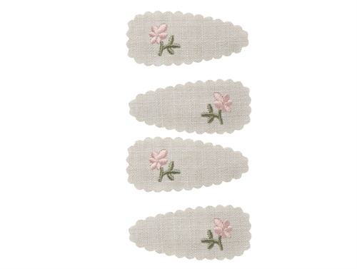 Lil Atelier Shadow Gray Blomst Broderi Hårspænder (4-pak)