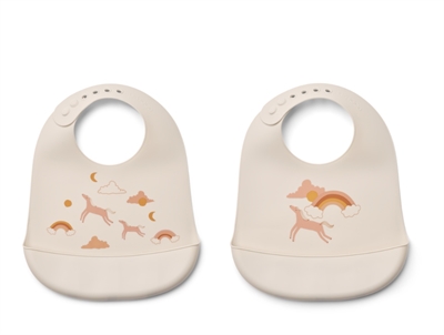 Liewood Tilda hagesmæk 2-pak i dream ecru med regnbue og enhjørning