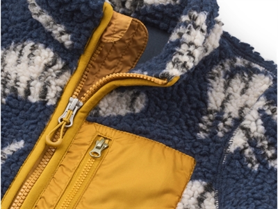 Liewood fleecejakke navy med tigerprint og brystlomme detalje