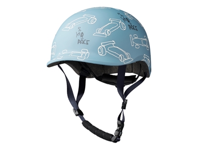 Liewood Milly cykelhjelm i lyseblaa med race cars print