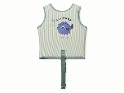Liewood Dove seersucker svømmevest med grønne striber i peppermint nuance set bagfra