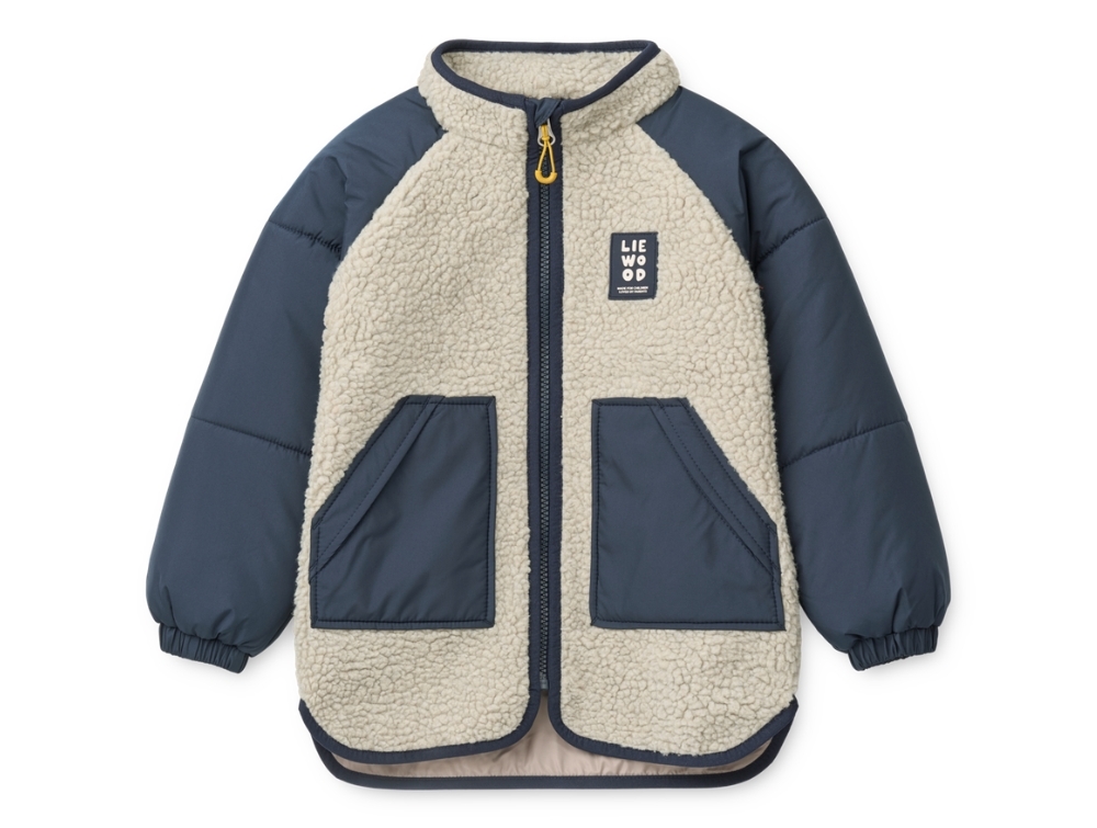 Liewood Runa Teddyjakke Mist Med Classic Navy Lommer Og Ærmer - Str. 2y 92cm