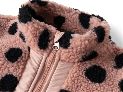 Liewood fleecejakke i rosa nuance med leopardprint og høj krave