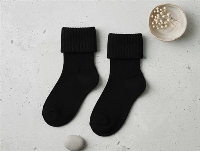 MPkids strømper sort i rib med fold