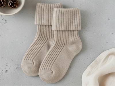 MPkids baby strømper lysebrun melange i rib med fold