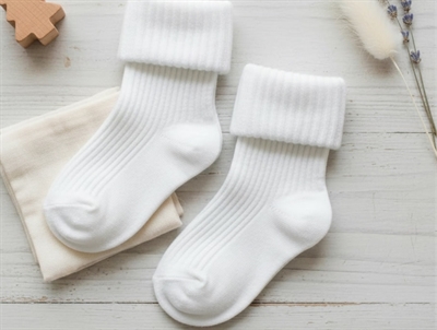 MPkids baby strømper hvid i rib med fold