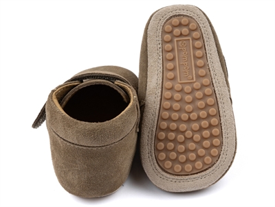 Pom Pom hjemmesko khaki med velcro og ruskind