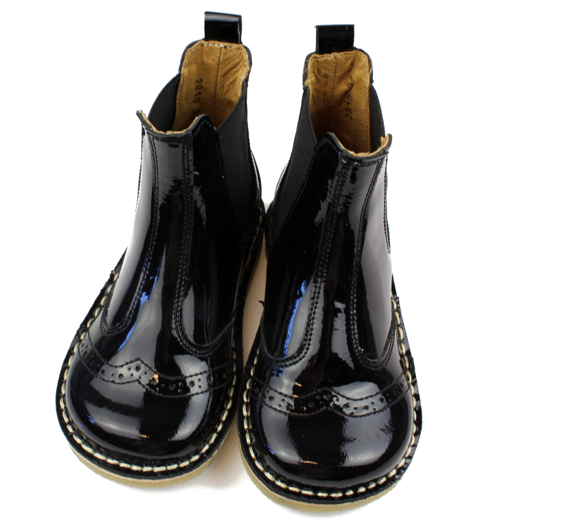 Pom Pom støvlette sort læder med lak og | 2810 Black | str. 24-27 | UDSALG