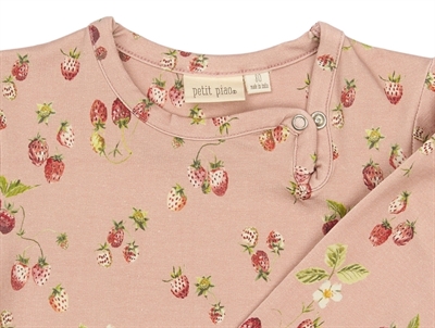 Petit Piao bodystocking rosa med jordbær mønster closeup