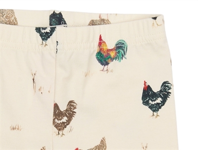 Petit Piao leggings råhvid med haner mønster closeup