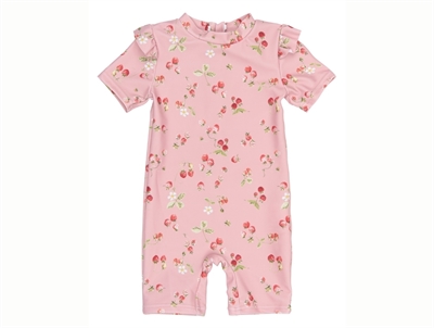 Petit Piao rosa badedragt med jordbær forfra