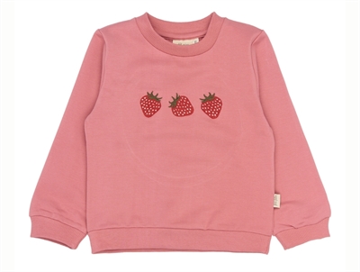 Petit Piao sweatshirt rosa med broderede jordbær forfra
