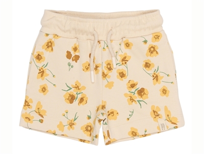 Petit Piao sweatshorts råhvid med gult blomsterprint forfra