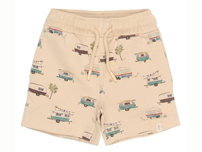 Petit Piao sweatshorts beige med camper print forfra