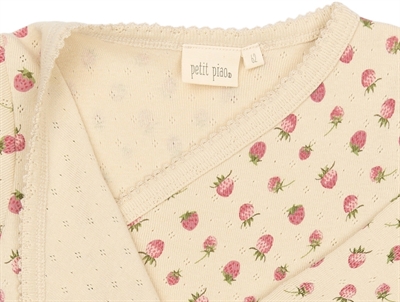 Petit Piao wrap bodystocking råhvid med jordbær mønster closeup