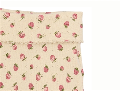 Petit Piao leggings råhvid med jordbær mønster closeup