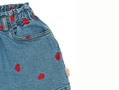 Petit Piao denim nederdel broderede hjerter detalje